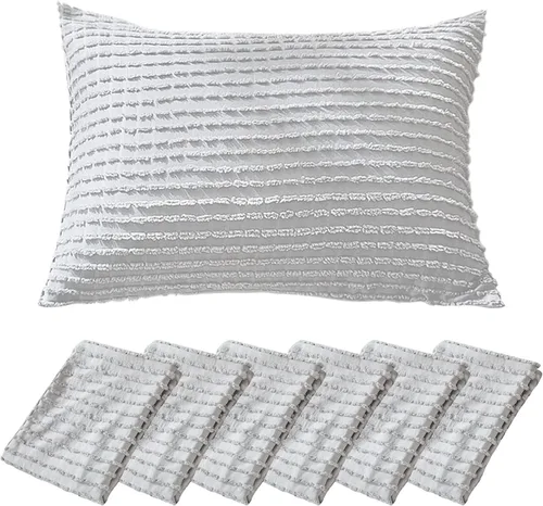 Miniatura 27 de WARMDERN - Fundas de almohada beige tamaño queen, fundas de almohada estándar, juego de 6 fundas de almohada de microfibra suave, textura boho