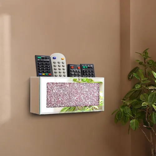 Miniatura 3 de Pibeyer Soporte de pared para control remoto con espejo, organizador remoto de diamante plateado aplastado, caja de almacenamiento decorativa
