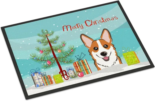 Caroline's Treasures BB1626MAT - Felpudo con árbol de Navidad y corgi rojo de 18 x 27 pulgadas, tapete para puerta delantera, para interiores y