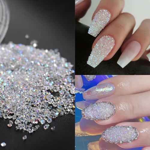 Miniatura 4 de Pixie - Cristales para uñas, 6 botellas de microcaviar de 0.6 a 0.079 in, bolas de vidrio holográficas, piedras preciosas, pequeños diamantes