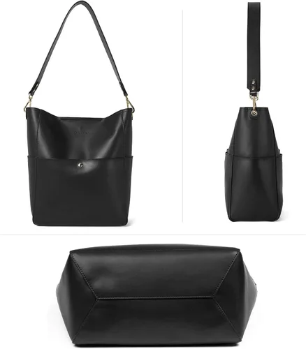 Miniatura 7 de Bostanten Bolsas de cuero para hombro, tipo balde, para mujer