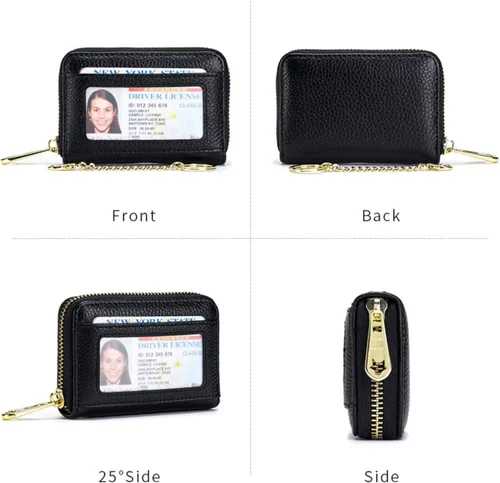 Miniatura 2 de Tapp Collections Tarjetero RFID para tarjetas de crédito, cartera pequeña de cuero con cremallera para tarjetas con ventana de identificación