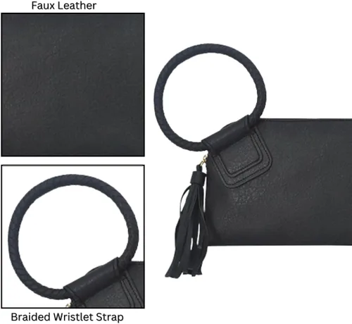 Miniatura 6 de NGIL Mini bolso de pulsera de piel sintética para mujer con borla de flecos, cartera de pulsera para mujer