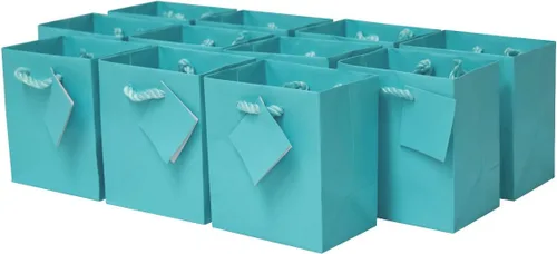 OccasionALL Bolsas de regalo verde azulado con asas, mini bolsas de regalo de papel para tarjetas de regalo, bodas, cumpleaños, recuerdos de fiesta,