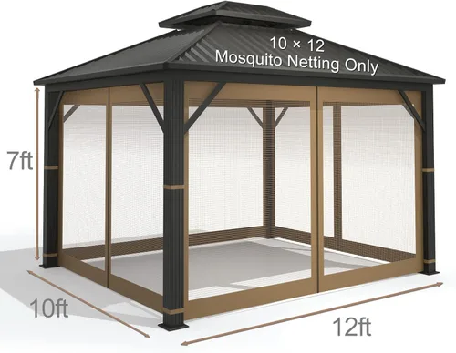 Miniatura 2 de Mosquitera Universal de Repuesto para Gazebo – Hugline 10' x 12' Pantalla de Malla para Exteriores, Cortinas Laterales de 4 Paneles con Cremallera