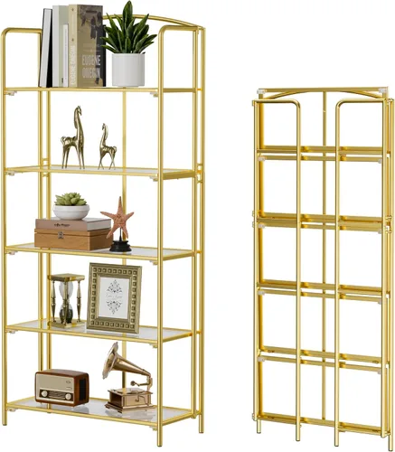 Miniatura 44 de Crofy - Estantería plegable sin montaje para sala de estar, estantería plegable de 2 niveles en color negro para oficina en casa, organizador