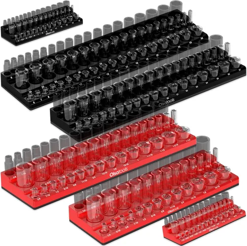 Miniatura 12 de Olsa Tools - Organizador magnético de llaves de vaso (accionamiento de 1/2 pulgada, 3 filas) - Organizador de herramientas magnético y soporte