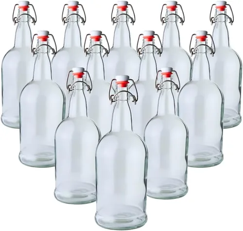 Miniatura 8 de FastRack Botellas de vidrio Swing Top de 33 onzas, paquete de 12, botellas de vidrio con tapa abatible ámbar con tapas herméticas, botellas