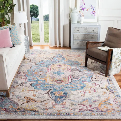 SAFAVIEH Bristol Collection - Alfombra decorativa de 4 x 6 pies, diseño de medallón envejecido, no desprende pelusa y de fácil cuidado, ideal para