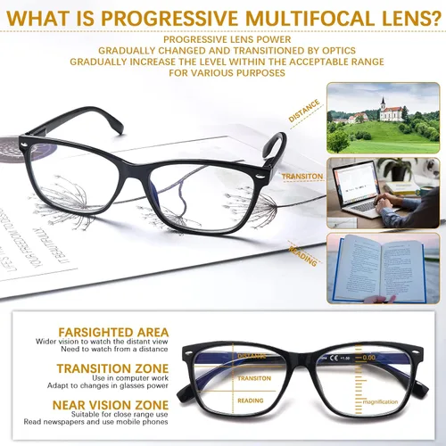 Miniatura 3 de Paquete de 3 lentes de lectura progresivas multifocales con bloqueo de luz azul para mujeres y hombres, lectores multifocales con bisagra de resorte