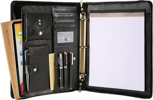 DUKE&COW Cartera de cuero con carpeta de 3 anillos, folio ejecutivo personalizado, carpeta de cuero grabada, regalo personalizado para hombres y