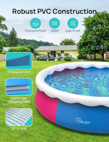 Miniatura 7 de EVAJOY Piscina inflable de 15 pies x 35 pulgadas, incluye bomba de filtro, tela de tierra y cubierta, color azul