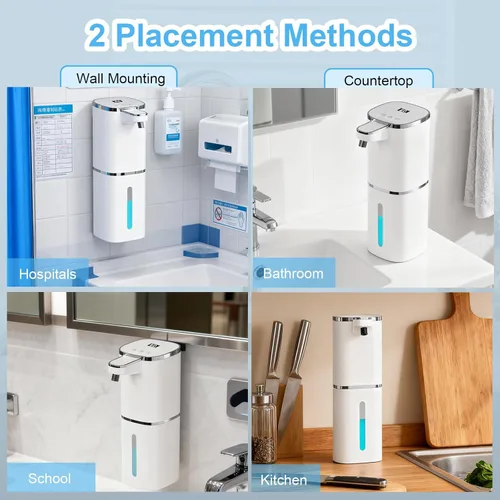 Miniatura 7 de OHIFAST Dispensador automático de jabón espumoso sin contacto, dispensador de jabón de manos inteligente recargable por USB, 9 niveles ajustables