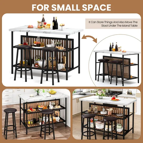 Miniatura 7 de DKLGG Isla de cocina con taburetes y almacenamiento, juego de mesa de comedor moderno para 2, juegos de cocina y comedor de 3 piezas, mesa de isla