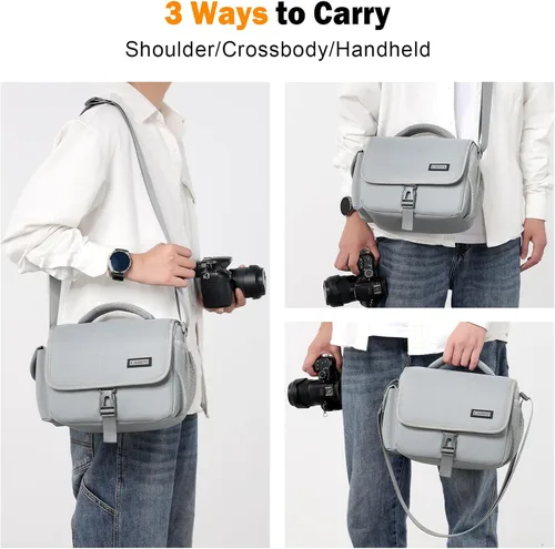Miniatura 4 de CADeN Bolsa para cámara - Bolsa cruzada de hombro compatible con cámaras y lentes Nikon, Canon, Sony, DSLR SLR sin espejo (1.0 gris, pequeña)