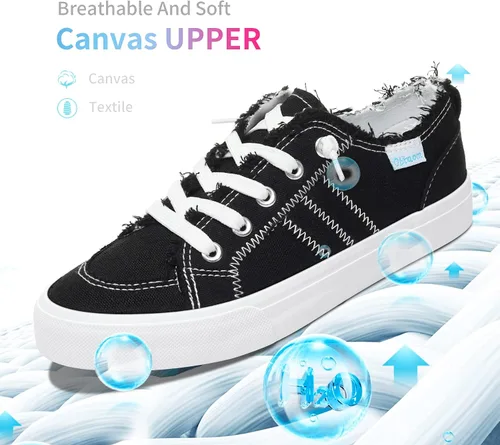 Miniatura 3 de Obtaom Play - Tenis de lona para mujer, color blanco deslavado y estampado de leopardo, sin cordones, a la moda