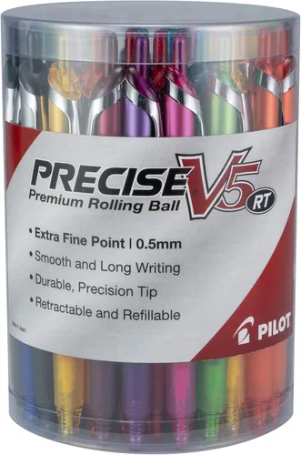 Pilot Precise V5 RT - Bolígrafos de bola retráctiles y recargables, punta extrafina de 0.5 mm, paquete vibrante, pack de 48 - Ideal para la escuela,
