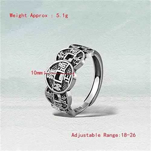 Miniatura 3 de Anillo de cobre Wufu con moneda de cinco emperadores, anillo de plata con índice retro de la suerte, anillo vintage ajustable para hombres