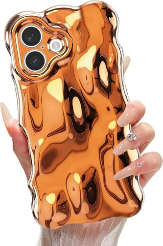 Miniatura 26 de XIZYO Funda para iPhone 13 de 6.1 pulgadas, bonito patrón de ondas, estético, 3D, rizado, ondulado, chapado en purpurina, para mujeres y niñas, Azul