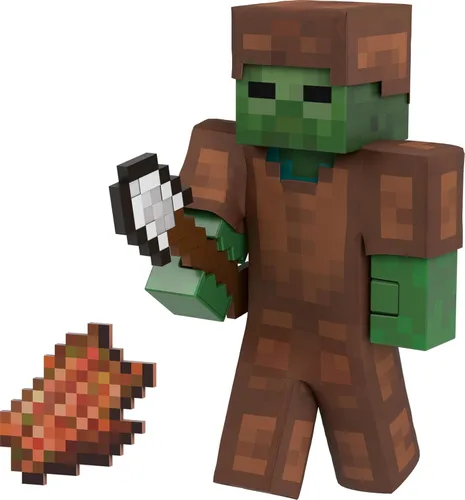 Mattel Minecraft Diamond Level Zombie Figura de acción con 4 accesorios, escala de coleccionista de 5.5 pulgadas y diseño pixelado