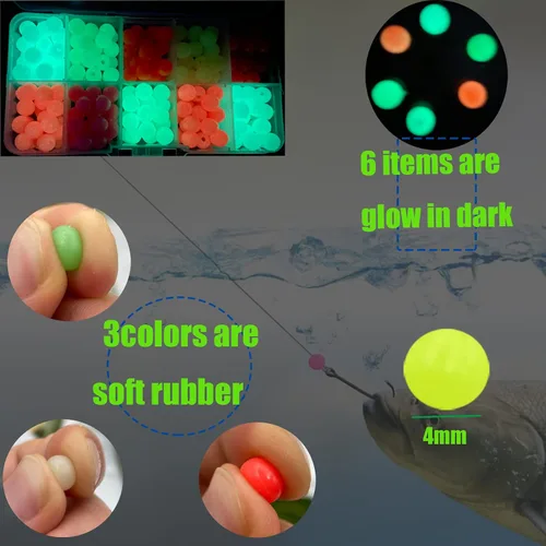 Miniatura 2 de Cuentas de plástico verde que brillan en la oscuridad, cuentas de goma suave para plataformas de pesca de agua dulce y salada