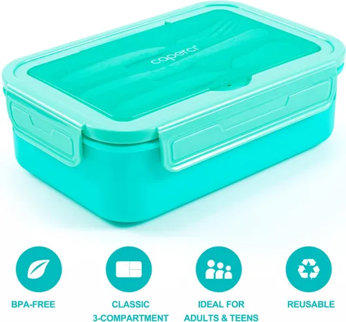 Miniatura 5 de Caperci Caja Bento Clásica para Almuerzo Adulto para Niños Mayores - Envase de Almuerzo de 47 oz con 3 Compartimentos Impermeable para Adultos