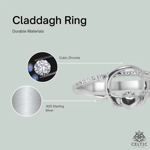 Miniatura 3 de Womens Irish Traditional Claddagh Ring 925 Sterling Silver Cubic Zirconia Statement Ring Love Loyalty and Friendship Heart