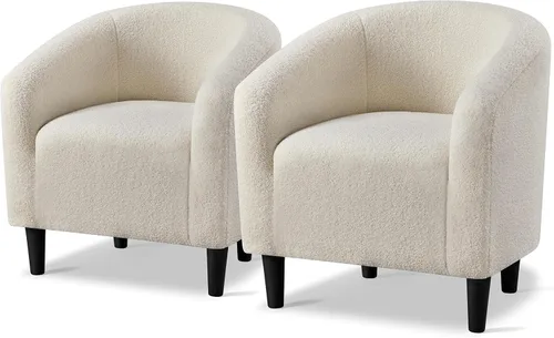 Miniatura 18 de Topeakmart Silla de barril, silla de acento de sherpa suave, silla auxiliar de club, estilo moderno, asiento profundo, sillón de barril para sala