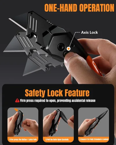 Miniatura 6 de Cuchillo utilitario plegable de 4 en 1, cuchillo de corte de caja multiherramienta con clip de cinturón, cuchillo de afeitar de cambio rápido