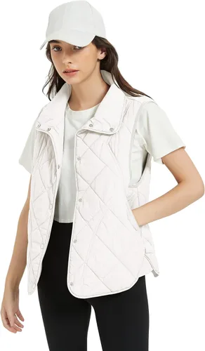 Miniatura 5 de Flygo Chaleco acolchado para mujer, ligero, sin mangas, cuello alto, con botones, acolchado con bolsillos