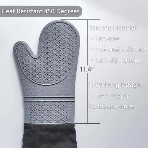 Miniatura 3 de Guantes de horno de silicona extralargos resistentes al calor, guantes de horno profesionales de grado comercial para cocina, barbacoa, hornear
