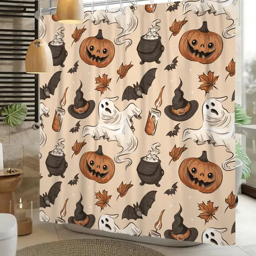Cortina de ducha divertida de Halloween, espeluznante y bonita, fantasma, calabazas, murciélagos, cortina de baño para niños, decoración de