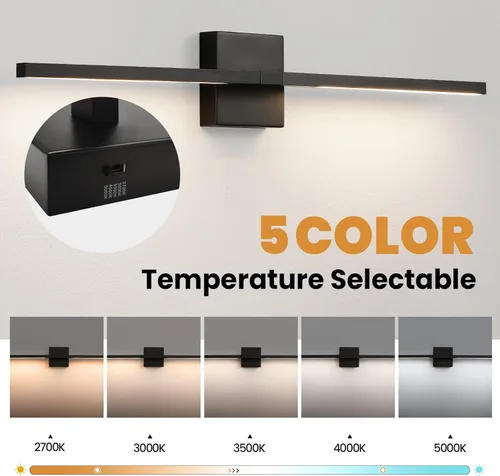 Miniatura 3 de Lámpara de tocador de baño negra de 30 pulgadas, giratoria de 360°, 18 W, regulable, 5CCT, LED, lámpara de baño negra sobre espejo, luces modernas
