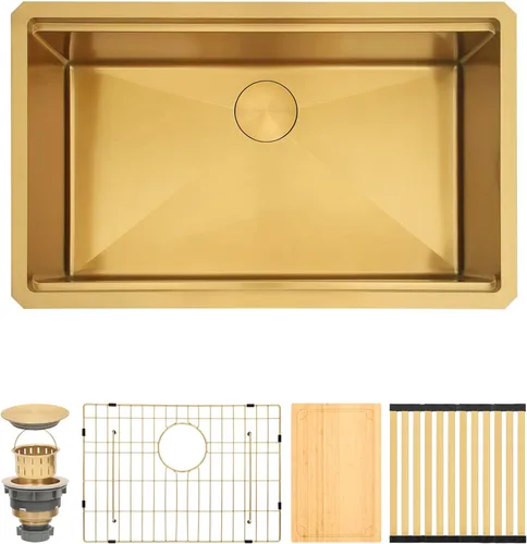 Miniatura 19 de Fregadero de barra de montaje inferior, fregadero de barra dorada de 15 pulgadas, fregadero de cocina de 15 x 15 x 9 pulgadas, fregadero de cocina
