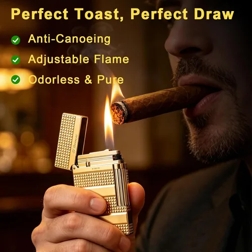 Miniatura 5 de Brass Ligne 2 Style Lighter - Sonido icónico de "Ping", llama suave ajustable, encendedor clásico para hombres que aprecian la artesanía (dorado)