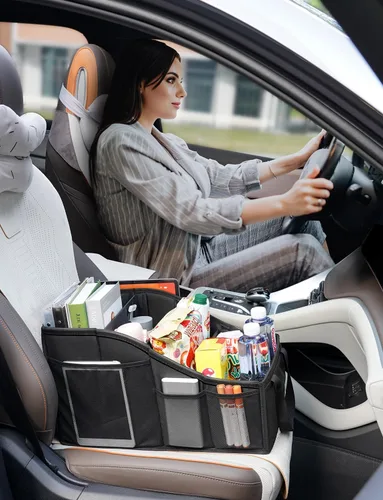 Miniatura 3 de YOHOOLYO Organizador de Asiento de Coche Organizador de Asiento Trasero de Coche con 4 Compartimentos, 4 Portavasos y 7 Bolsillos de Malla para Negro