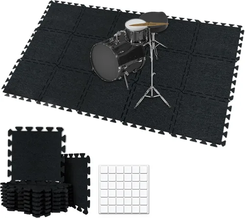 Miniatura 10 de TroyStudio Alfombrillas de Suelo Entrelazadas Gruesas que Absorben el Sonido, 24 Piezas de 11 x 11 x 0.32 pulgadas, Alfombra de Piano de Alta