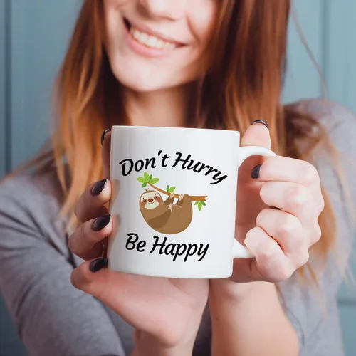 Miniatura 6 de aiyaya Taza de café con texto en inglés "Don't Hurry Be Happy Sloth - Bonita taza de café de perezoso de 11 onzas – Regalos de cumpleaños de Navidad