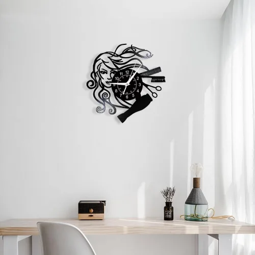 Miniatura 4 de Reloj de pared para peluquería, 12 pulgadas, reloj de pared para salón de belleza, cuarzo silencioso, sin tictac, funciona con pilas, moderno, Sin