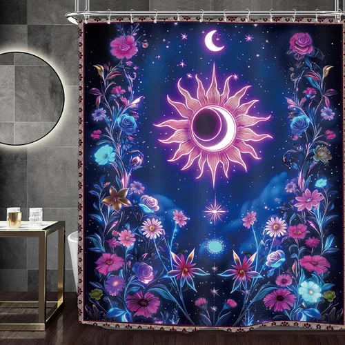 Miniatura 19 de Miyotaa - Juego de cortinas de ducha con fase lunar celestial, diseño de luna iluminada, gótico, zodiacal, astrología, tarot, bruja, de poliéster