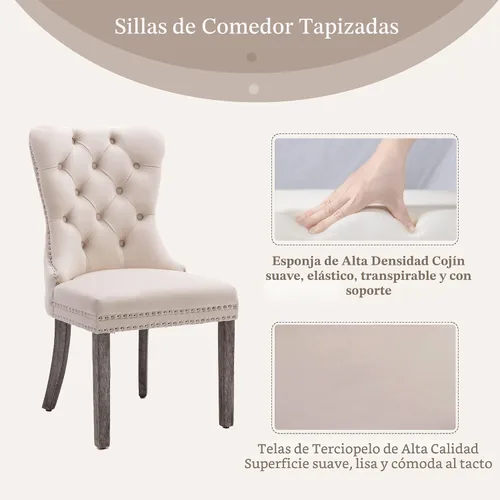 Miniatura 4 de KCC Nikki Collection - Juego de 4 sillas de comedor de terciopelo tapizadas de alta gama con anillo trasero de clavo, patas de madera maciza
