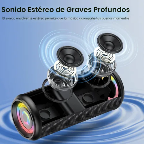 Miniatura 4 de Altavoz Bluetooth portátil, altavoz inalámbrico Bluetooth 5.4 2026 con sonido estéreo HD de 20 W, tiempo de reproducción de 20 horas, luces LED