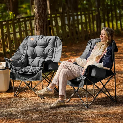 Miniatura 2 de EVER ADVANCED Silla de camping XL con cojín desmontable, silla de malla para adultos, plegable, de gran tamaño, resistente, con bolsillo de malla