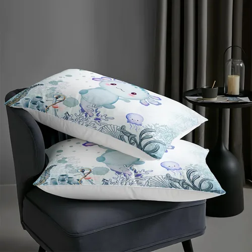 Miniatura 6 de AILONEN Lindo juego de edredón de ajolote tamaño Queen, 3 piezas para niños y niñas, ropa de cama en una bolsa, ropa de cama costera azul turquesa