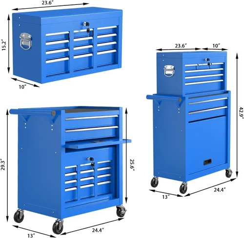 Miniatura 3 de Caja de herramientas con 8 cajones y ruedas, caja de almacenamiento de herramientas extraíble con 4 ruedas y cajones, organizador de herramientas