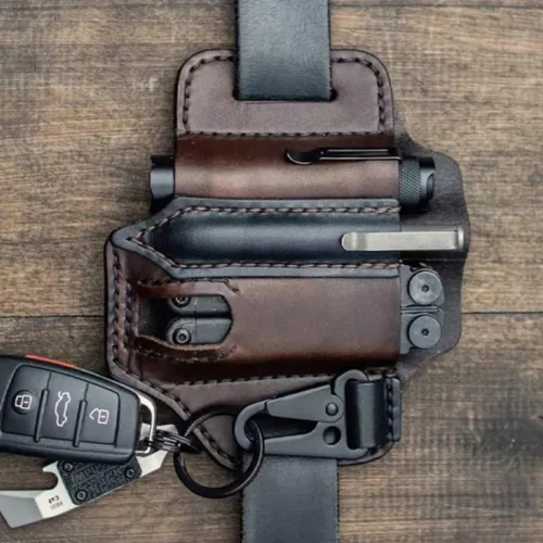 Miniatura 2 de Amorr Funda multiherramienta de cuero para cinturón, organizador de bolsillo EDC con soporte para llaves, cinturón de almacenamiento, bolsa de Negro