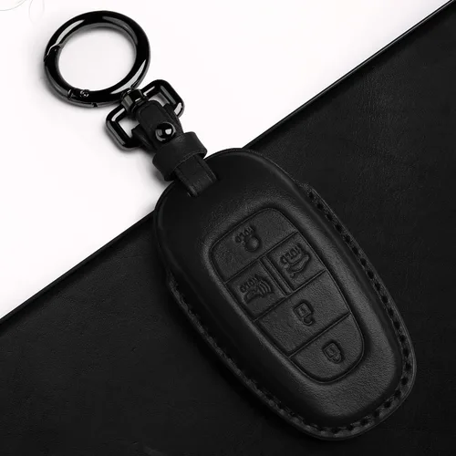 Miniatura 4 de Tukellen Funda para llavero de cuero con llavero compatible con Hyundai Sonata 2020 2021, llave remota Tucson 2022, color negro