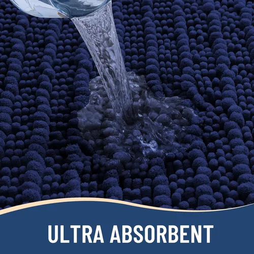 Miniatura 4 de Arotive - Alfombra de baño de lujo de chenilla, extra suave, gruesa, absorbente, esponjosa, antideslizante, se puede lavar y secar a máquina, Azul