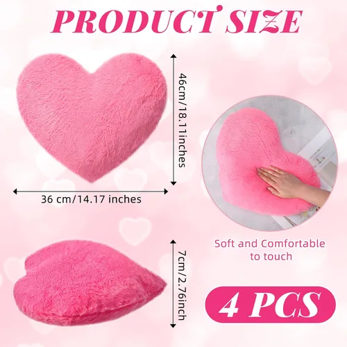 Miniatura 2 de Remerry 4 almohadas de corazón, almohadas de San Valentín, almohada decorativa para dormitorio, cama, sofá, fiesta de pijamas para niños y niñas