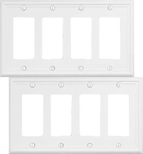 OKAWYC Cubierta Decorativa de Interruptor de Luz Cuádruple Luca Placa de Pared de Metal, Paquete de 2 Blanco 4 Gang Cuádruple Rocker, para